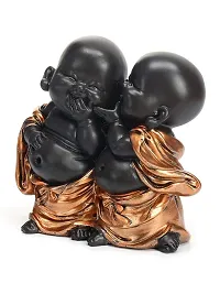 Karigaari India Handcrafted Resine Little Laughing Buddha Showpiece | Buddha Idols for Home Decor I Buddha Showpiece I Showpiece for Home I Color: Black  Bronze-thumb2