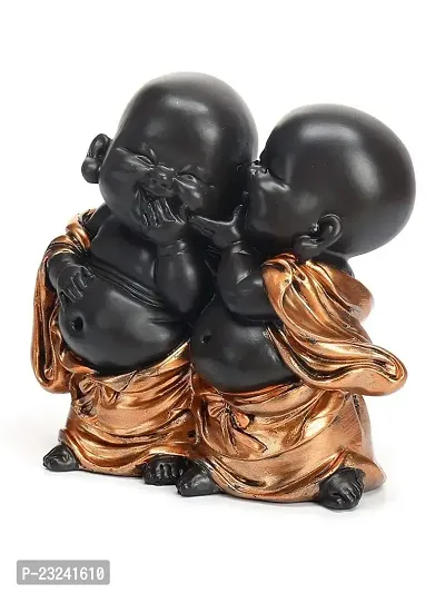 Karigaari India Handcrafted Resine Little Laughing Buddha Showpiece | Buddha Idols for Home Decor I Buddha Showpiece I Showpiece for Home I Color: Black  Bronze-thumb3