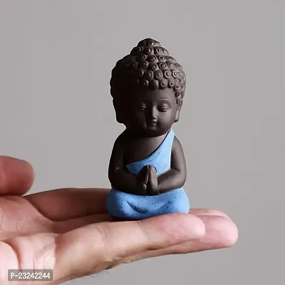 Karigaari India Handcrafted Resin Beautiful Little Blue Meditation Buddha Monks Showpiece for Home Decor.-thumb0