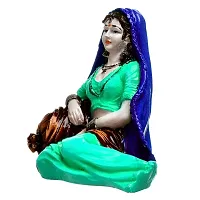 Classic- Ideas Hand Crafted Polyresin Eco Friendly Rajasthani Women Idol Figurine (Sea Green)-thumb4