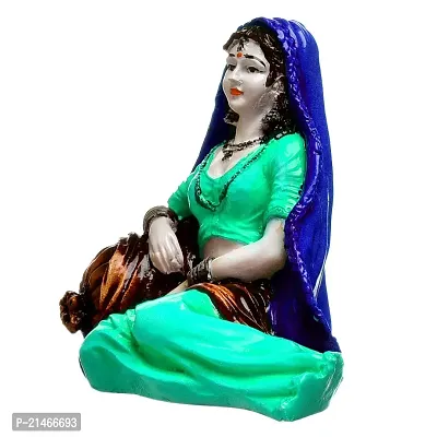 Classic- Ideas Hand Crafted Polyresin Eco Friendly Rajasthani Women Idol Figurine (Sea Green)-thumb5