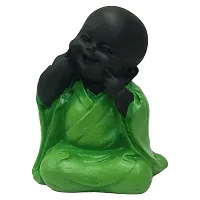 Karigaari India Polyresin Meditating Monk Buddha / Laughing Buddha / Happy Man Statue Standard Green Color, 1 Piece - HM-06-thumb1