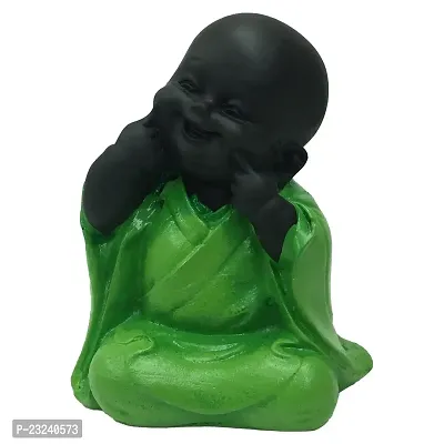 Karigaari India Polyresin Meditating Monk Buddha / Laughing Buddha / Happy Man Statue Standard Green Color, 1 Piece - HM-06-thumb2