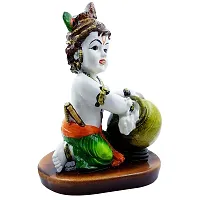 Classic Handcrafted Polyresine Bal Krishna Eating Makhan Showpiece For Home Decor And Office (Orange, Green, White)-thumb3