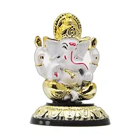 Classic Gold Plated Golden Stand White Color Ganesh Idol For Car Dashboard and Home Decor I Car Dashboard Idols I Ganpati For Car Dashboard I Car Idols For Dashboard-thumb2