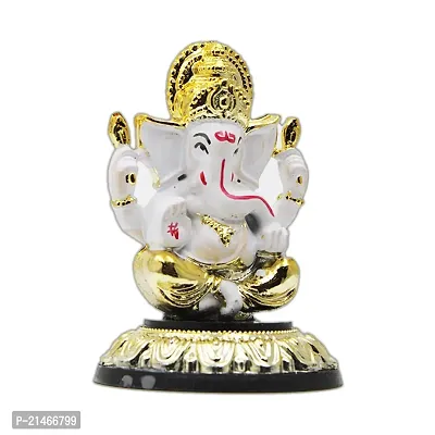 Classic Gold Plated Golden Stand White Color Ganesh Idol For Car Dashboard and Home Decor I Car Dashboard Idols I Ganpati For Car Dashboard I Car Idols For Dashboard-thumb3