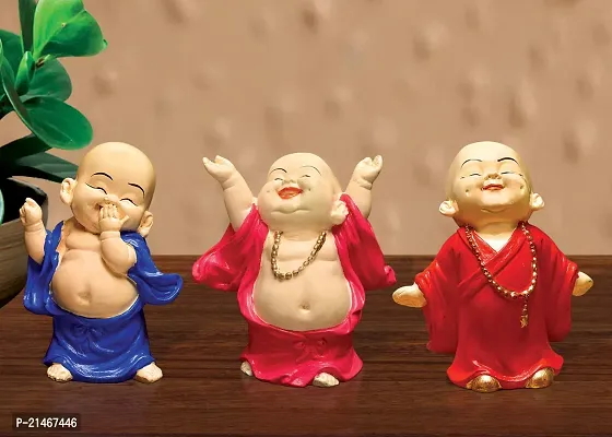 Classic Handcrafted Set Of 3 Resine Little Dancing Buddha Monk Sculpture | Buddha Idols For Home Decor