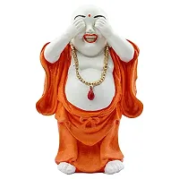 Classic- Ideas Hand Crafted Poly Resine Laughing Buddha Home Decorative Showpiece Idol (Kk0577, Orange)-thumb1