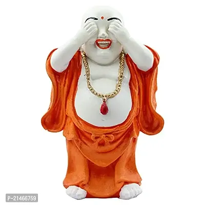 Classic- Ideas Hand Crafted Poly Resine Laughing Buddha Home Decorative Showpiece Idol (Kk0577, Orange)-thumb2