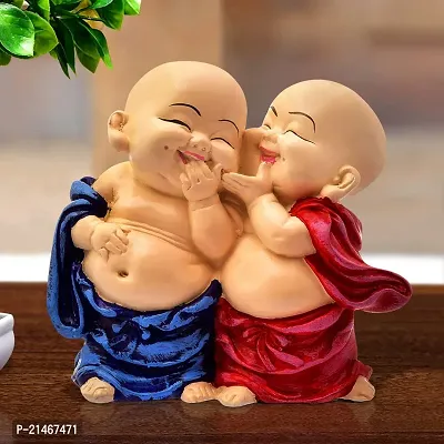 Classic Handcrafted Resine Little Laughing Buddha Monk Sculpture | Showpiece For Home Deacute;cor And Office, Blue-thumb0