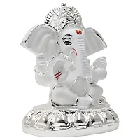 Karigaari India Silver Plated Ceramic Pagdi Ganesh Idol for car Dashboard  Home Decor I Car Dashboard Idols I Ganpati for car Dashboard I Car Idols for Dashboard (Size : 3 x 2 inches)-thumb2