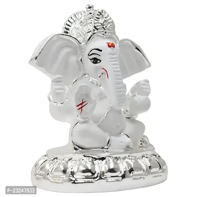 Karigaari India Silver Plated Ceramic Pagdi Ganesh Idol for car Dashboard  Home Decor I Car Dashboard Idols I Ganpati for car Dashboard I Car Idols for Dashboard (Size : 3 x 2 inches)-thumb3