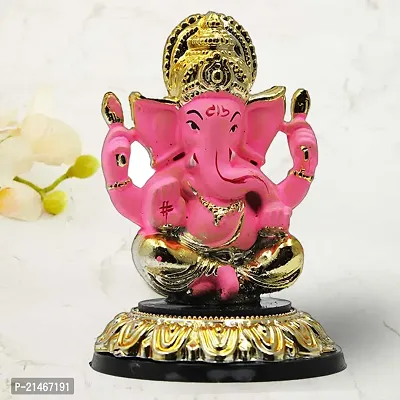 Classic Gold Plated Golden Stand Pink Color Ganesh Idol For Car Dashboard and Home Decor I Car Dashboard Idols I Ganpati For Car Dashboard I Car Idols For Dashboard