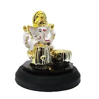 Classic Gold Plated Golden Tabla White Color Ganesh Idol For Car Dashboard and Home Decor I Car Dashboard Idols I Ganpati For Car Dashboard I Car Idols For Dashboard-thumb3