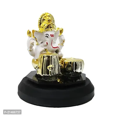 Classic Gold Plated Golden Tabla White Color Ganesh Idol For Car Dashboard and Home Decor I Car Dashboard Idols I Ganpati For Car Dashboard I Car Idols For Dashboard-thumb4