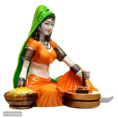 Karigaari India Handcrafted Rajasthani Lady Making Chakki Polyesine Idol Showpiece for Home Decor.-thumb5