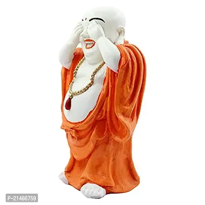 Classic- Ideas Hand Crafted Poly Resine Laughing Buddha Home Decorative Showpiece Idol (Kk0577, Orange)-thumb5