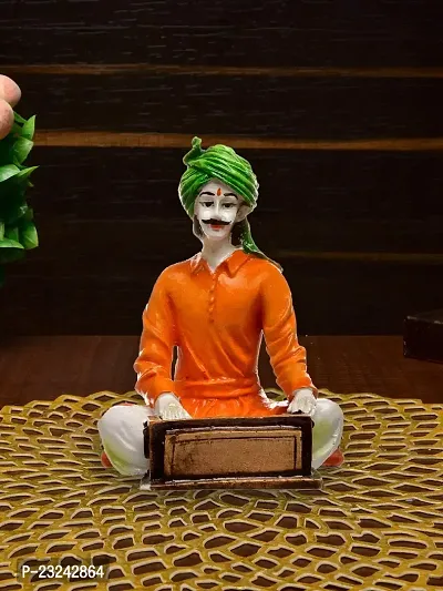 KARIGAARI - Ideas Hand Crafted Polyresin Orange Eco Friendly Rajasthani Idol Figurine-thumb2