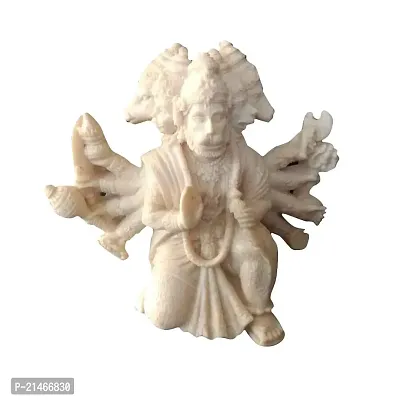 Classic Beautifully Handcrafted Marble Panchmukhi Hanuman Ji Idol For Car Dashboard, Temple Statue Showpiece-Size (3 Inch) (White)-thumb2