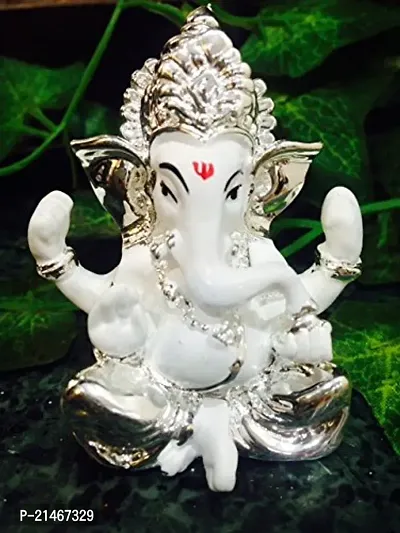 Classic Lucky Car Dashboard and Gifting White Silver Ganesha