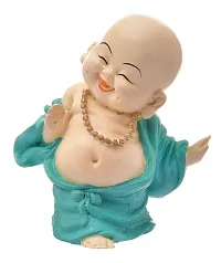 Karigaari India Handcrafted Resin Laughing Buddha Monk Idol Sculpture | Buddha Idols for Home Decor, 17.78 cm x 17.78 cm x 20.40 cm, Multicolour-thumb1