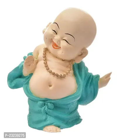 Karigaari India Handcrafted Resin Laughing Buddha Monk Idol Sculpture | Buddha Idols for Home Decor, 17.78 cm x 17.78 cm x 20.40 cm, Multicolour-thumb2