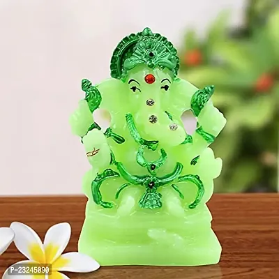 KARIGAARI - Ideas Hand Crafted Poly Resine Lord Ganesh Ji Idol for Home Decorative Showpiece Figurine (KK0572, Green)-thumb0