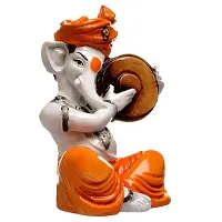 Karigaari India Polyresine Ganesha Playing Dafli - Orange  White-thumb3