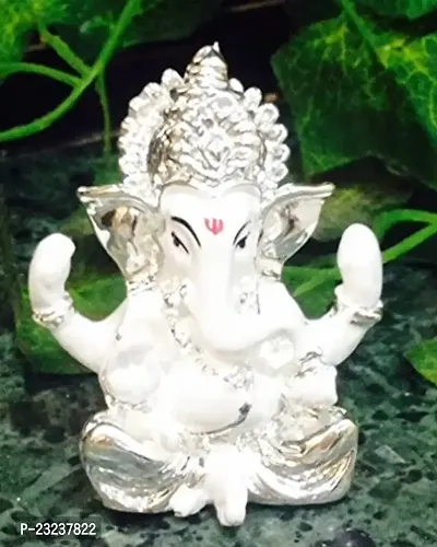 Karigaari India Lucky Car Dashboard  Gifting White Silver Ganesha-thumb2