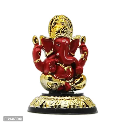 Classic Gold Plated Golden Stand Red Color Ganesh Idol For Car Dashboard and Home Decor I Car Dashboard Idols I Ganpati For Car Dashboard I Car Idols For Dashboard-thumb2