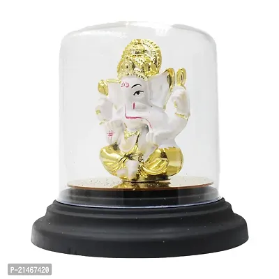 Classic Gold Plated Glass Cover White Color Ganesh Idol For Car Dashboard and Home Decor I Car Dashboard Idols I Ganpati For Car Dashboard I Car Idols For Dashboard-thumb4