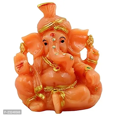 KARIGAARI - Ideas Hand Crafted Poly Resine Lord Ganesha Statue for Home Decor (KK0560, Orange)-thumb2