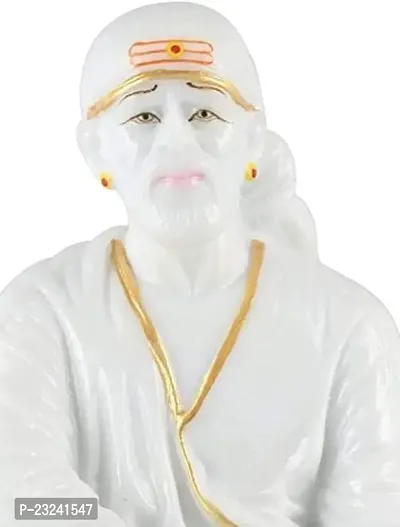 KRISHNAGALLERY1 Polyresin White Sai Baba Murti Statue Sai Idol for Home Pooja Gifted Showpiece Office D?cor Car Dashboard 5 Inch-thumb2