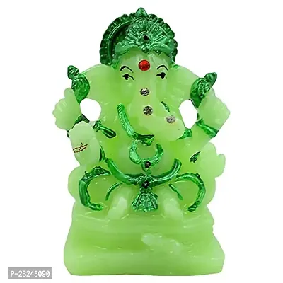 KARIGAARI - Ideas Hand Crafted Poly Resine Lord Ganesh Ji Idol for Home Decorative Showpiece Figurine (KK0572, Green)-thumb2