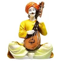 Karigaari India Handcrafted Man Playing Sitar Musical Instrument Resin Sculpture | Showpiece, Multicolour, Height : 26 cm, Breadth : 15 cm, Length : 18 cm-thumb1