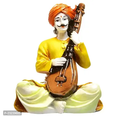 Karigaari India Handcrafted Man Playing Sitar Musical Instrument Resin Sculpture | Showpiece, Multicolour, Height : 26 cm, Breadth : 15 cm, Length : 18 cm-thumb2