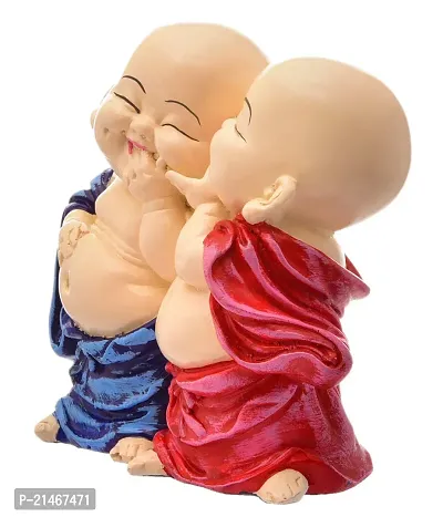 Classic Handcrafted Resine Little Laughing Buddha Monk Sculpture | Showpiece For Home Deacute;cor And Office, Blue-thumb4