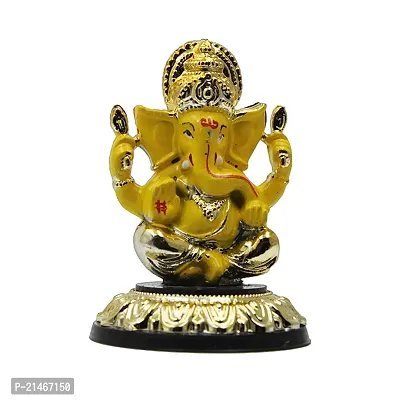 Classic Gold Plated Golden Stand Yellow Color Ganesh Idol For Car Dashboard and Home Decor I Car Dashboard Idols I Ganpati For Car Dashboard I Car Idols For Dashboard-thumb2