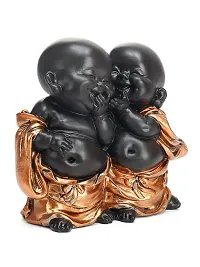 Karigaari India Handcrafted Resine Little Laughing Buddha Showpiece | Buddha Idols for Home Decor I Buddha Showpiece I Showpiece for Home I Color: Black  Bronze-thumb1