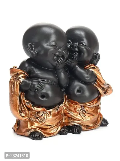 Karigaari India Handcrafted Resine Little Laughing Buddha Showpiece | Buddha Idols for Home Decor I Buddha Showpiece I Showpiece for Home I Color: Black  Bronze-thumb2