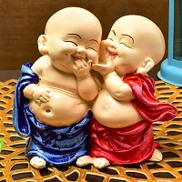 Classic Handcrafted Resine Little Laughing Buddha Monk Sculpture | Showpiece For Home Deacute;cor And Office, Blue-thumb1