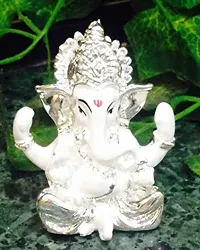 Classic Lucky Car Dashboard and Gifting White Silver Ganesha-thumb1