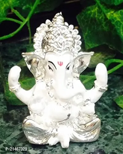 Classic Lucky Car Dashboard and Gifting White Silver Ganesha-thumb2