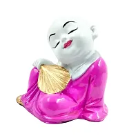 Karigaari India Polyresine Polyresin Sitting Buddha Idol Statue Showpiece with Fan for HomeDecor Decoration Gift Gifting Items-thumb2