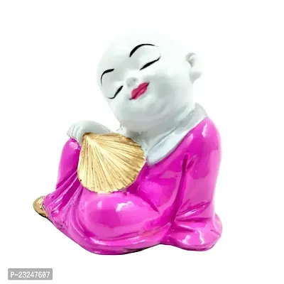 Karigaari India Polyresine Polyresin Sitting Buddha Idol Statue Showpiece with Fan for HomeDecor Decoration Gift Gifting Items-thumb3