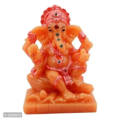 KARIGAARI - Ideas Hand Crafted Lord Ganesha Statue for Home Temple Office Car Dashboard Decor (Orange, KK0676)-thumb2