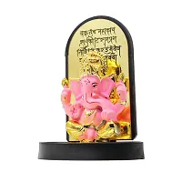 Classic Gold Plated Ganpati Mantra Pink Color Ganesh Idol For Car Dashboard and Home Decor I Car Dashboard Idols I Ganpati For Car Dashboard I Car Idols For Dashboard-thumb2