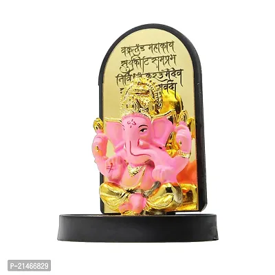 Classic Gold Plated Ganpati Mantra Pink Color Ganesh Idol For Car Dashboard and Home Decor I Car Dashboard Idols I Ganpati For Car Dashboard I Car Idols For Dashboard-thumb3