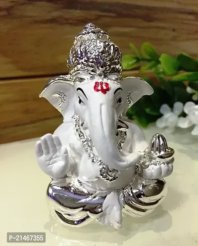 Classic Silver Ganesha Idol/Car Dashboard Ganesha/Best For Gifting Option-thumb0