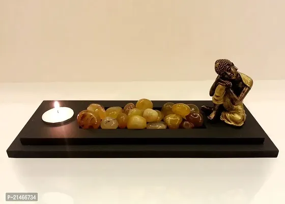 ClassicPolyresine and Wooden Resting Buddha T Lite Holder In Bronze